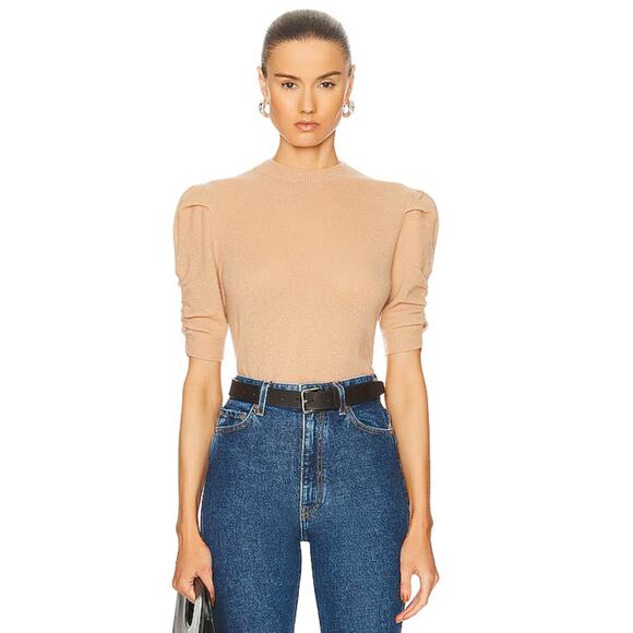 Frame Ruched Sleeve Cashmere Top size L large - Picture 1 of 6